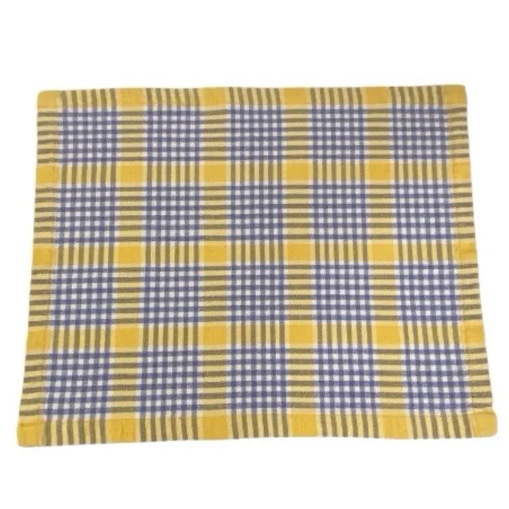 Set of 4 Vintage Woven Cotton Placemats Yellow Blue White Plaid Cottagecore MCM